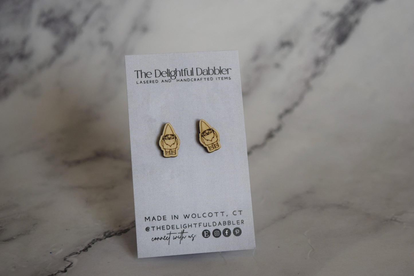 Garden Gnome Earrings - wood studs