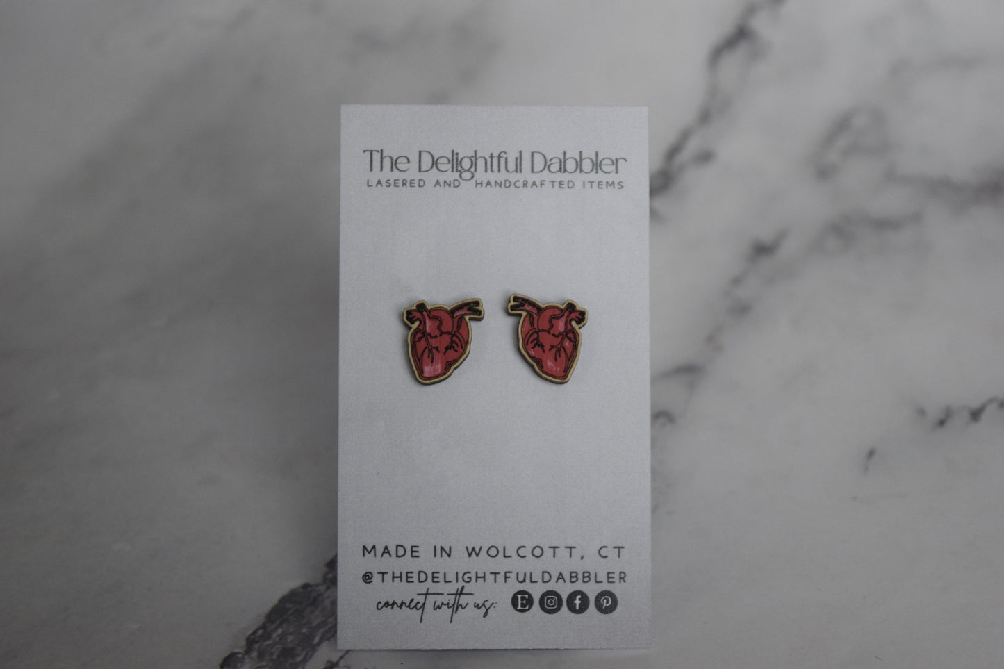 Anatomical Human Heart Wood Stud Earrings