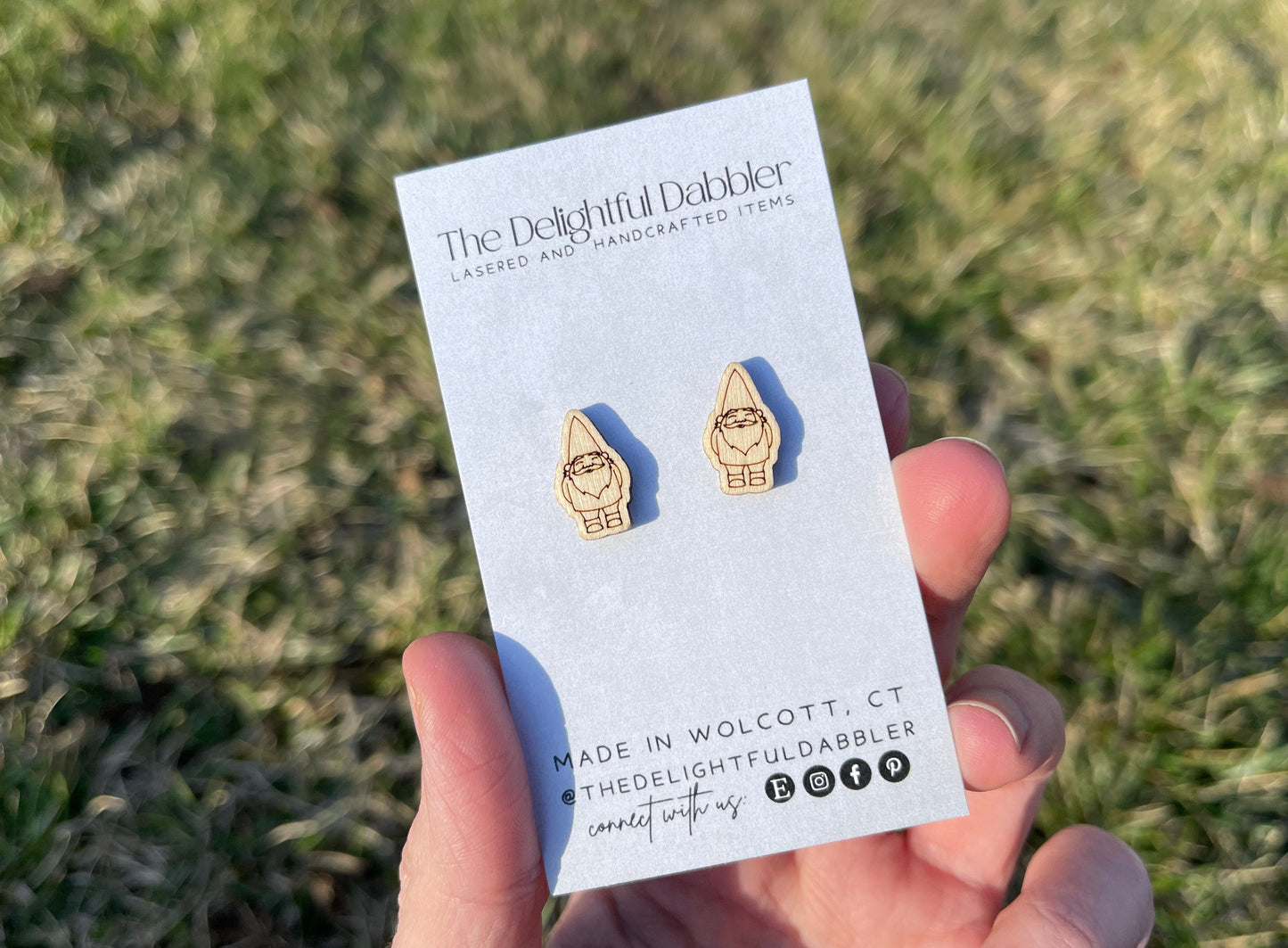 Garden Gnome Earrings - wood studs