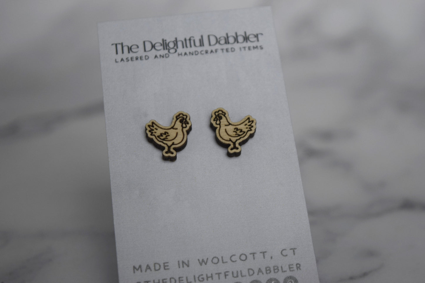 Chicken Stud Wood Earrings