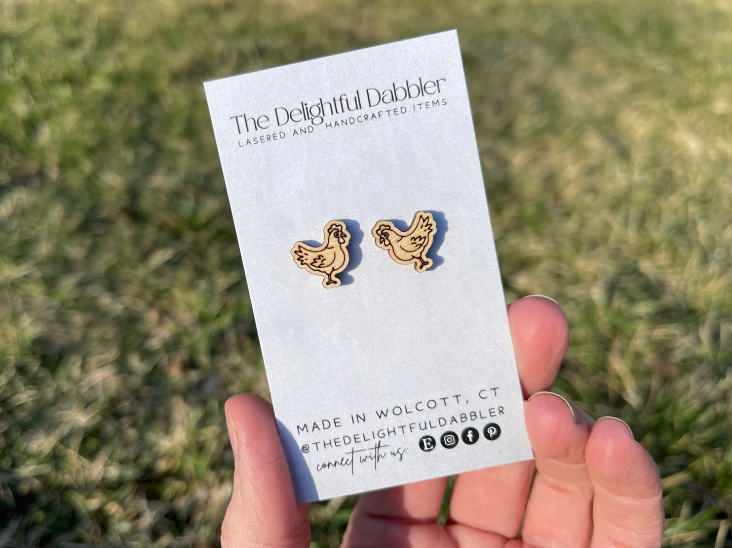 Chicken Stud Wood Earrings