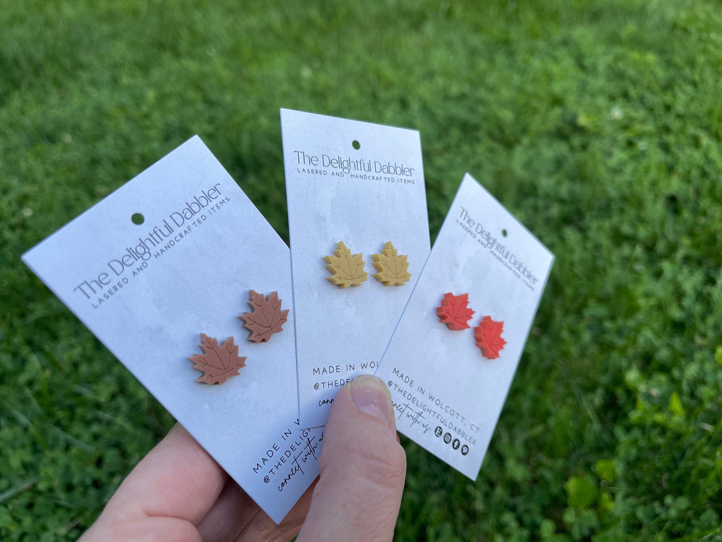 Matte Acrylic Maple Leaf Stud Earrings