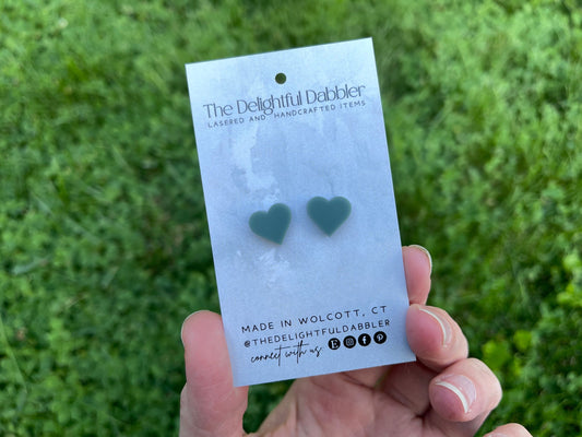 Acrylic Sage Heart Stud Earrings