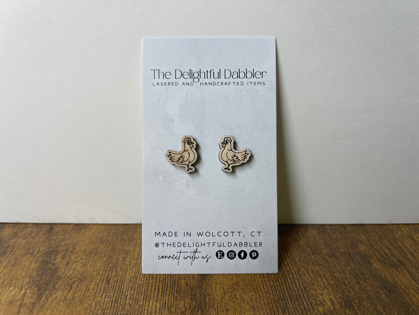 Chicken Stud Wood Earrings