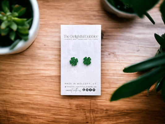 Shamrock Earrings Studs - Matte and Glitter