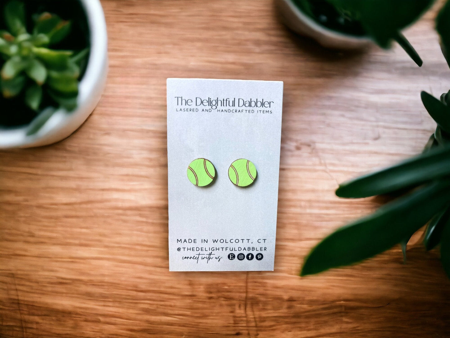 Tennis Ball Wood Stud Earrings